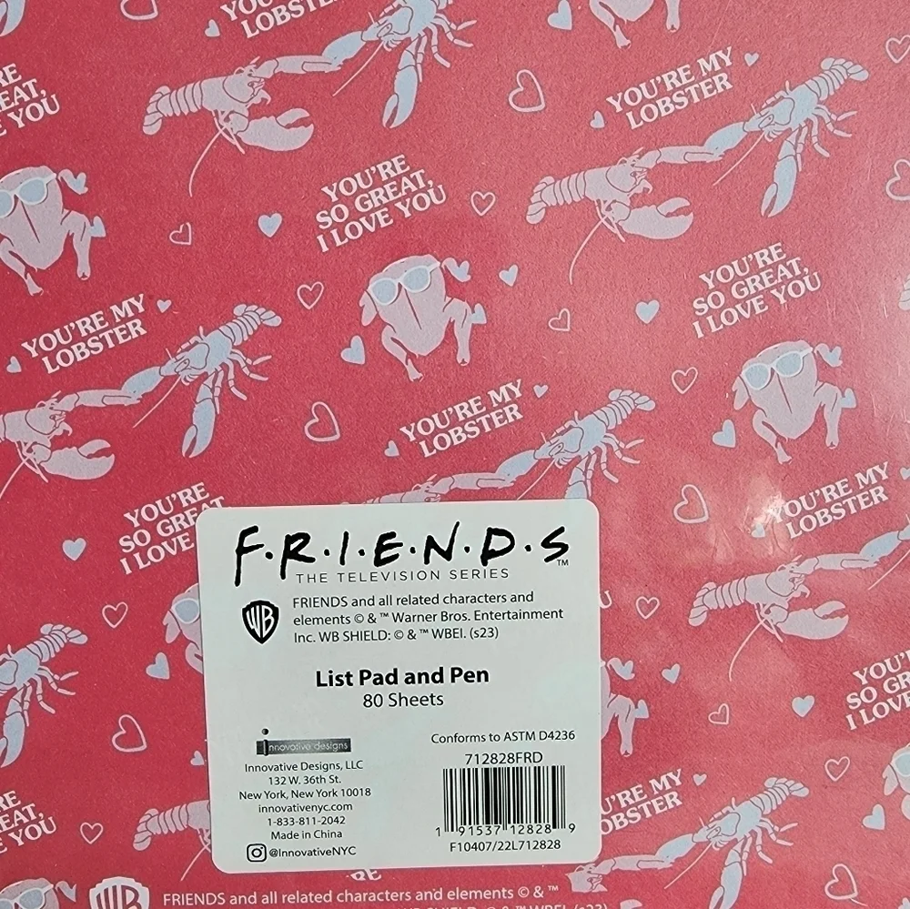 NWT Warner Bros. Friends TV Series List Pad and Pen Set